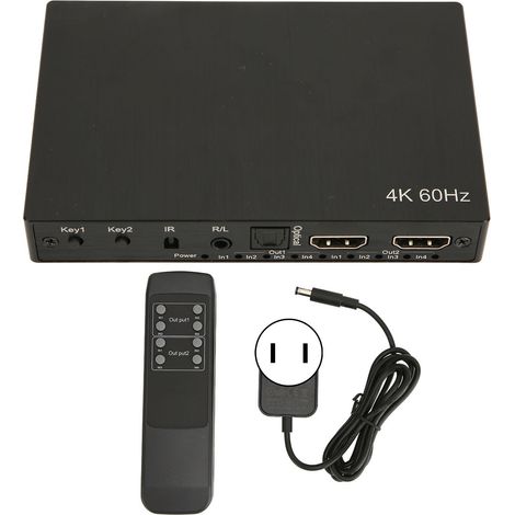 Commutateur HDMI 4K 4 entrées 2 sorties avec sortie audio optique 3.5mm, répartiteur vidéo EDID, télécommande IR, prise US 100-240V (1/5)