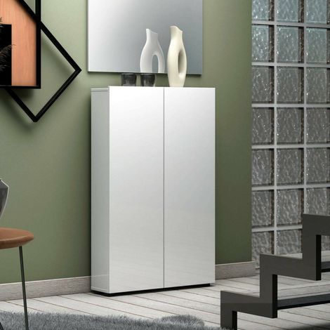 Dmora – Armoire murale 2 portes – 5 étagères – Panneau mélaminé 16mm – Dimensions 70x19x115 cm – Made in Italy – Blanc brillant