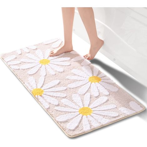 Tapis De Bain Marguerite Jaune - Antidérapant Et Lavable - Pour Salle De Bain Et Douche - 60x120 Cm (1/5)
