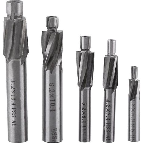 Fraise en bout, outil de foret à fente fraise en bout 5pcs M3-M8 4 flûtes HSS-AL pour le fraisage de cuivre aluminium acier fonte M3 M4 M5 M6 (1/5)