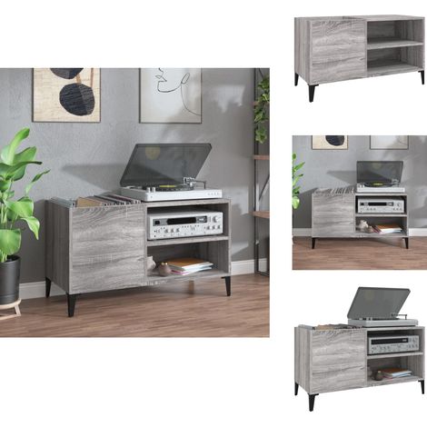 Plattenschrank Grau Sonoma 84,5x38x48 cm Holzwerkstoff - Plattenspeicher - Vinylregal - Schallplattenregale - HiFi Möbel - Wohnraumgestaltung (1/5)