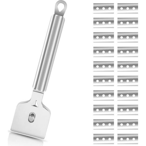 Grattoir avec 20 lames - grattoir plaque vitrocéramique,grattoir vitre,pour Vitrocéramique, Plaque à Induction, Voiture, Verre, Miroir, Autocollant, Nettoyage(Acier inoxydable) (1/5)