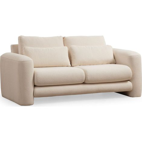 Canapé droit 2 places en tissu teddy beige - Amaya
