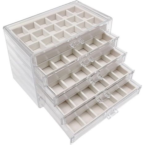 Schmuckkästchen, Schmuckaufbewahrung, Ohrringaufbewahrung, 5 Ebenen und 90 kleine Fächer, stapelbar, Samt + Acryl, Boxen und Organizer für Ringe und Ohrringe (1/5)