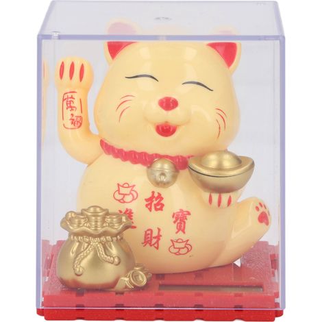 Ortviai Chat Porte-Bonheur Solaire Jaune avec Bras Oscillant pour Bureau, Voiture et Commerces – Décoration Feng Shui (1/5)