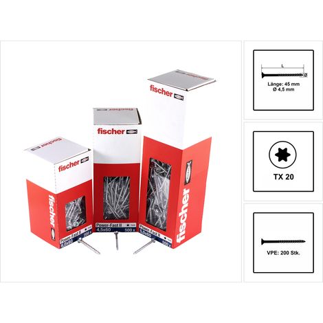 Vis a panneaux agglomeres Fischer Power-Fast II 4,5x45 SK blvz TG TX, UE   200 pieces