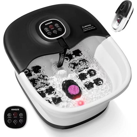 Bain de Pieds Massant Chauffant, Pliable Spa Pieds Bain Massage avec Télécommande, Minuterie, Vibration, Pierre Ponce, Balneotherapie Pieds avec 16 Rouleaux de Massage, Noir (1/5)