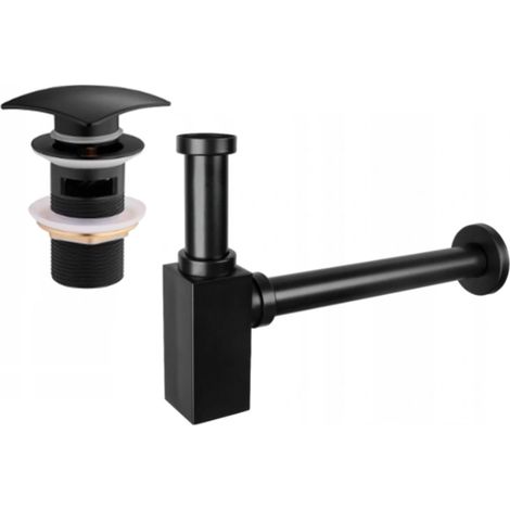 Mexen semisifone quadrato per lavabo con tappo click-clack, con troppopieno, nero - 7992660-70 (1/3)