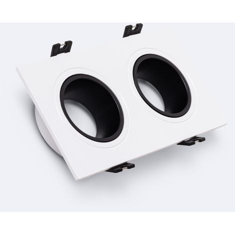 Aro Downlight Cuadrado Cónico Basculante para dos Bombillas LED GU10 / GU5.3 Corte 75x150 mm Blanco / Negro
