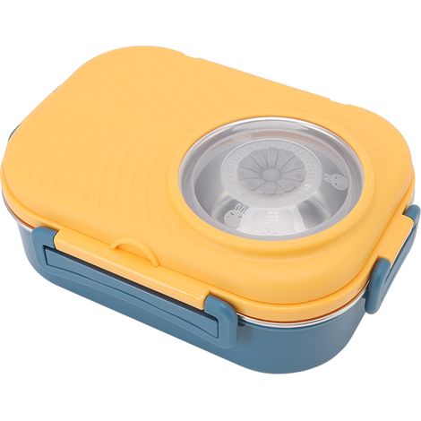 1450 ml Edelstahl-Bentobox mit doppelwandigen Thermofächern, gelb, für Studenten (1/5)