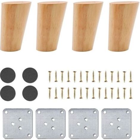 Pair Ensemble de 4 pieds de meuble en bois de chêne Hauteur 8 cm Capacité 100 kg Accessoires inclus pour installation rapide (1/5)