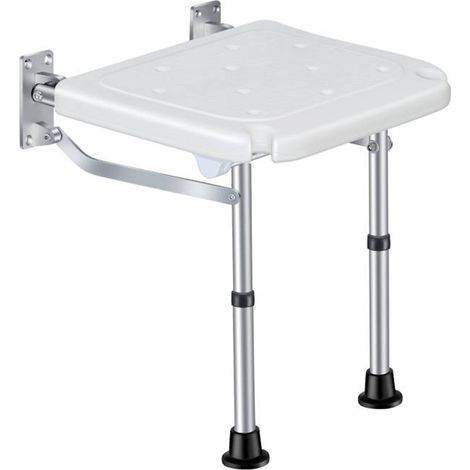 Banc de douche pliant mural flip-up tabouret de salle de bain à vis de salle de bain avec les trous de drainage des pieds non gliss (1/5)