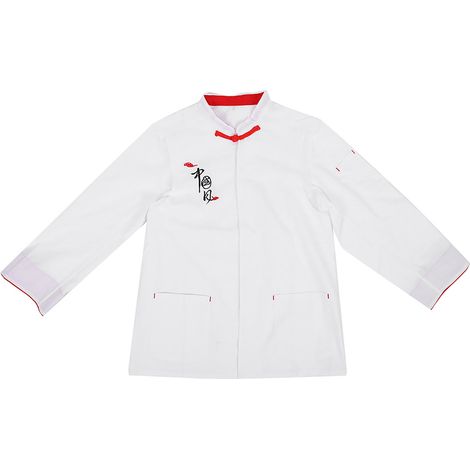 Blouse De Chef Longues Manches - Col Relevé Avec Bouton À Cordon - Tissu Respirant - Pour Cuisine Professionnelle - Blanc XXL (1/5)