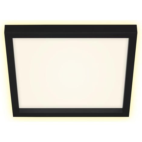Plafonnier LED, lampe de plafond avec effet de rétro-éclairage, 18 Watt, 2.400 Lumen, 3.000 Kelvin, blanc-noir, 296x296x43mm (LxLxH) (1/3)