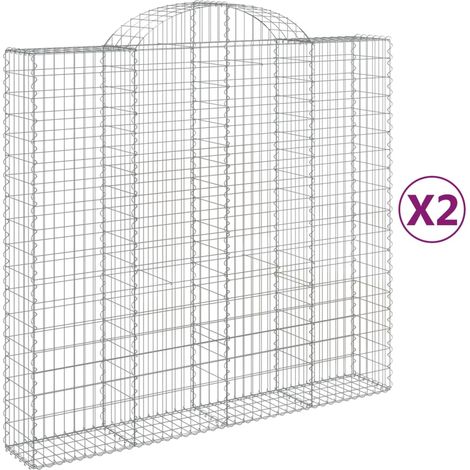 Set 2 cestini per gabbioni recinzione a gabbia muro di contenimento ad arco 200 x 50 x 180/200 cm ferro zincato Argento 020041353