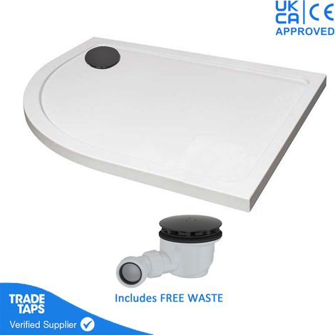 1200 x 800mm White Offset Quadrant Left Hand 45mm Low Profile Shower Tray with Matt Black Waste