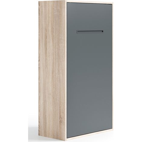 Lit escamotable vertical 140x190 Kibou-Coffrage Gris ciment-Façade Blanche (1/5)