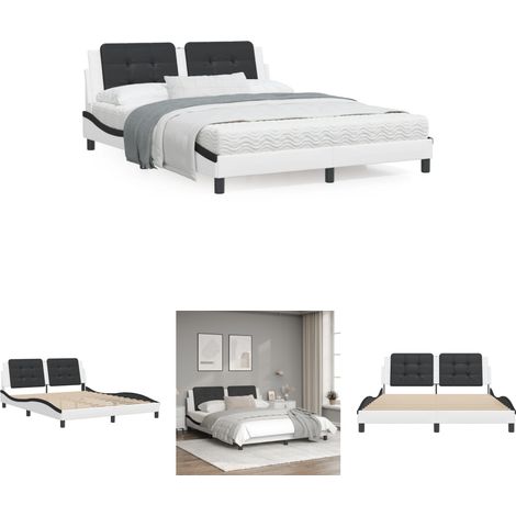The Living Store Bettgestell mit Kopfteil Weiß und Schwarz 160x200 cm Kunstleder -  Betten & Bettgestelle (1/5)