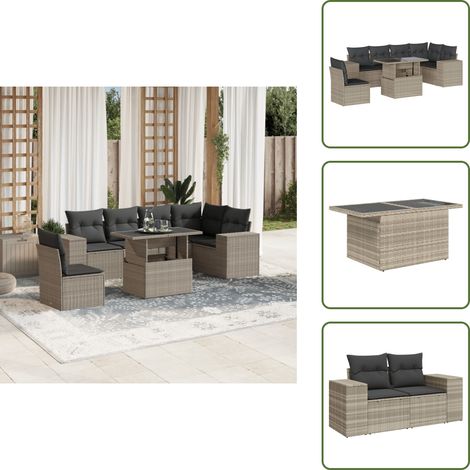 vidaXL Salon de jardin avec coussins 7 pcs gris clair résine tressée (1/5)