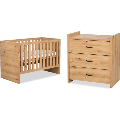 Lit bébé et Commode à langer LittleSky by Klups Amelia Oak Chêne