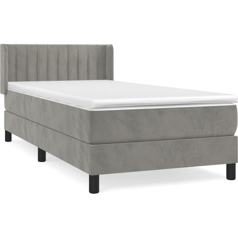 Lit simple Lit adulte Sommier à lattes de lit et matelas Gris clair 90x190 cm Velours