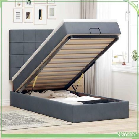 Cadre de lit ottoman - Modèle 3314295 - 90x200 cm - Velours gris foncé - Rangement hydraulique (1/5)