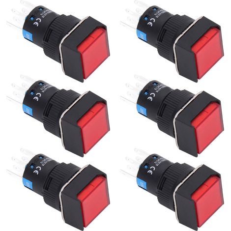 25 Stück quadratische Drucktaster, 8-polig, selbstverriegelnd, mit Kontrollleuchte, für Verteilerkästen, 16 mm, 220 V, rot (1/5)