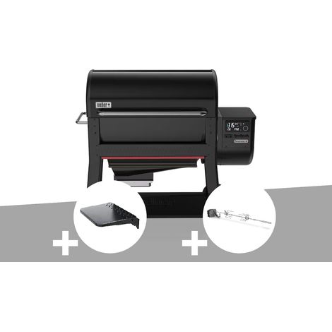 Barbecue à pellets Searwood XL 600 + Plan de travail + Rôtissoire - Weber
