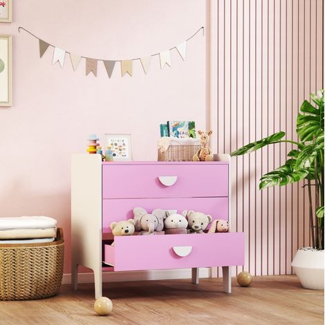 Cassettiera per bambini con 3 cassetti in MDF rosa e bianco 60 x 40 x 60 cm OKWISH (1/5)