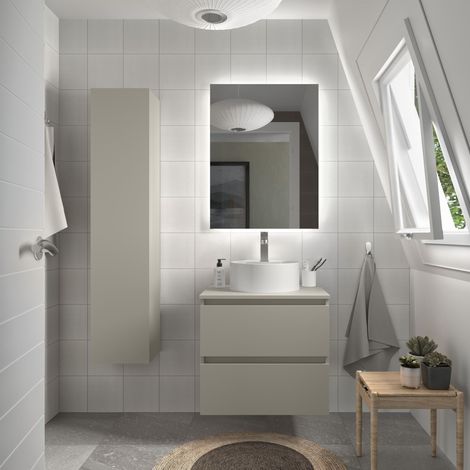 Mueble de Baño BEQUIA 60cm Gris mate 2 cajones Lavabo sobre encimera 1 poza Porcelana (1/4)