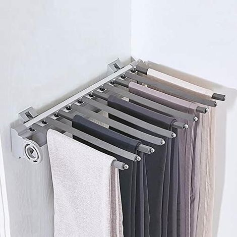 Perchero retráctil extensible para pantalones con almohadilla de tela suave para la organización del armario, colgador de espacio para riel LWX