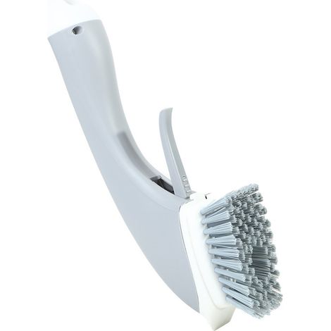 Brosse de nettoyage à long manche avec liquide, pour cuisinière, petite casserole, carrelage, évier, etc. 29,5 x 9,5 x 6,2 cm, grise. (1/4)