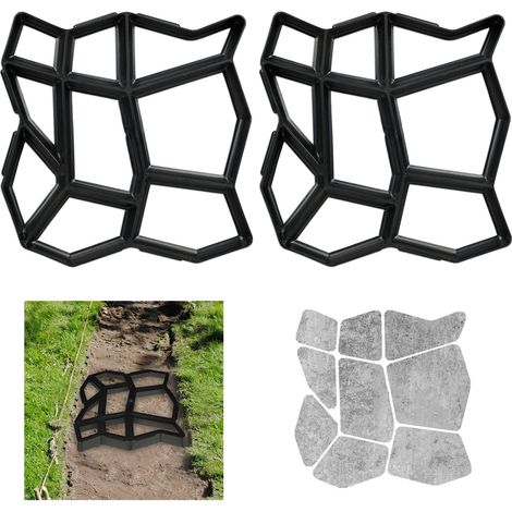Relaxdays Set da 2 Stampi per Cemento, Accessorio per Pavimentazione, HLP 4x42x42 cm, Vialetti, Giardino, Plastica, Nero