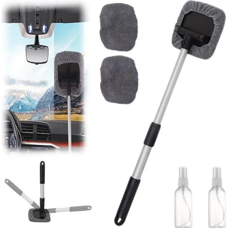 Nettoyant magnétique extensible pour vitres de voiture avec tampons en microfibre réutilisables et vaporisateurs (1 lot)