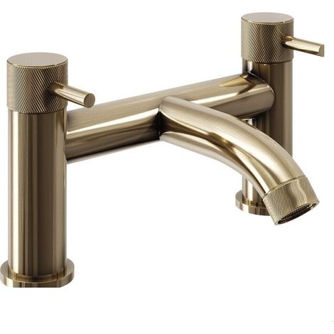 Round Deck Mounted Bath Filler Tap with Industrial Style Detailing - Brushed Brass