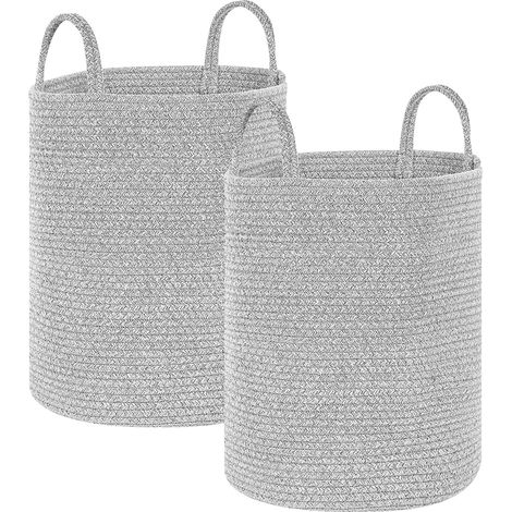 2 Paniers Gris en Coton avec Anses Unicolore Corbeille à Linge Faite Main Saryk