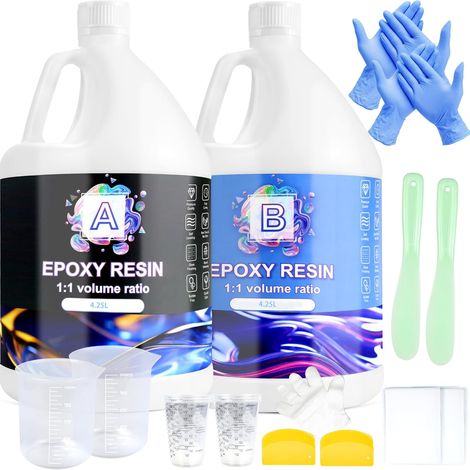 Resine Epóxy,8.5 L Kit Resin Epóxy Transparente et Durcisseur 1: 1 Ratio Revêtement pour Bois,DIY,Créations ArtistiquesTable,Décoration (1/5)