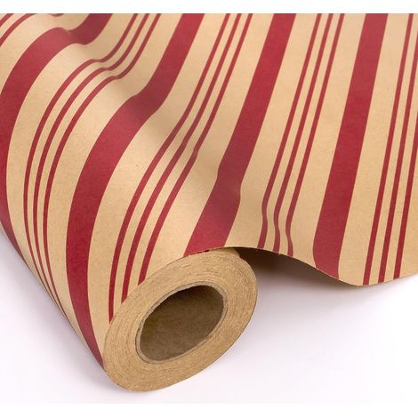 Rouleau de papier cadeau de Noël 10 m x 43 cm, kraft à motifs, rouge et marron (1/5)