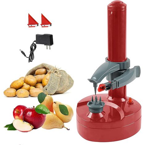 Eplucheur Electrique,Eplucheur de Pomme Electrique Epluche Legumes postuler à Légumes Automatique, pommes de terre rondes,équipé De 2 Lames (Rouge)