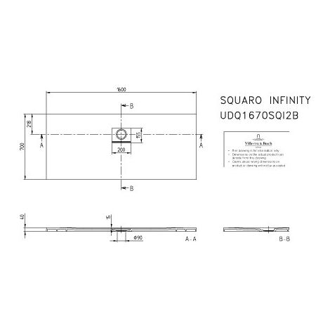Villeroy & Boch UDQ1670SQI2BVAL DW Squaro Infinity 1600x700x40mm