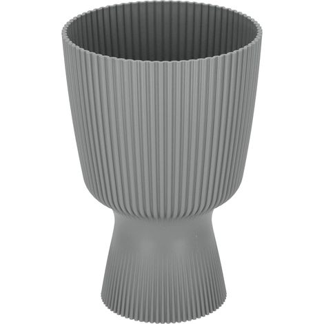 KOTARBAU® Pot de Fleur Ø 14 cm - Pot de Fleur Interieur - PVC - Pot de Fleur Exterieur - Pot pour Plante avec Socle - Nervuré - Forme de Coupe - H: 21 cm - Gris (1/4)