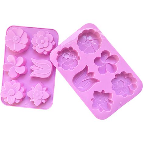 Moldes de silicona para hornear flores de 6 cavidades, -1
