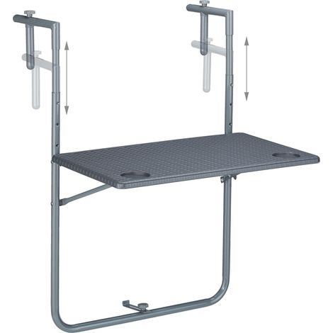 Table d’appoint rabattable suspendue balcon 59,5 x 60 cm avec porte-boissons style moderne en acier gris (1/5)