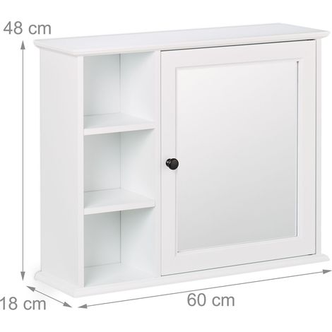 Armadietto da bagno sospeso con specchio 80 x 60 x 15 cm 5 ripiani contenitore decorativo in MDF bianco 130016714