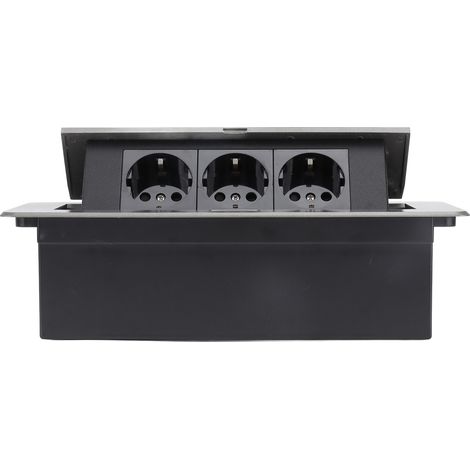 Prise électrique encastrable 3 prises françaises, matériau ignifuge et étanche, 250V, gris foncé (1/5)