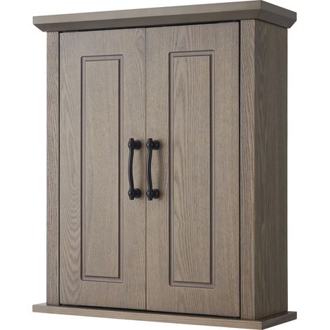 Teamson Home – Armoire à pharmacie murale en bois chêne salé 61,2 x 17,8 x 50,8 cm – 2 portes à panneaux – Étagère réglable – EHFF0014