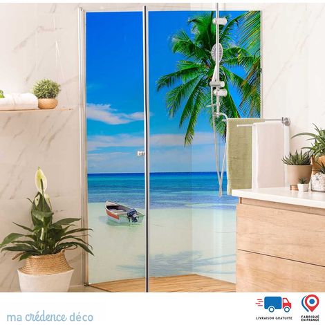 Panneau de douche : Palmier et mer - Alu composite - 120 - 245 (1/4)