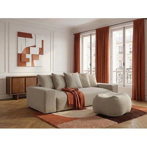 BOBOCHIC - Canapé droit convertible coffre VOLTAIRE tissu chiné avec pouf Taupe (1/5)