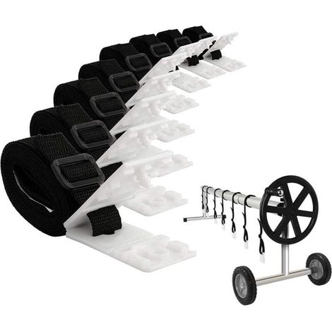 Enrouleur de couverture de piscine - Kit de fixation pour couvertures solaires de piscine - 8 sangles de fixation pour couvertures solaires