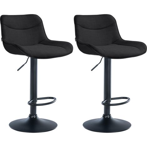 Juego de 2 taburetes de bar x1 con costura decorativa en tela negra, base de trompeta de metal negro 100004461 (1/5)